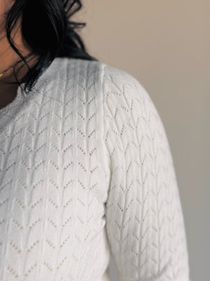 Lottie Scallop Trim V-Neck Top - Ivory