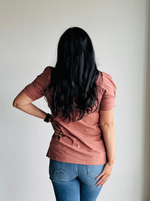 Jainey Twisted Puff Sleeve Top - Clay