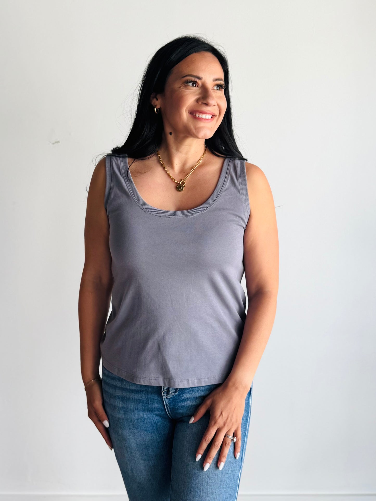 Sydney Scoop Neck Tank Top - Slate Blue - 27 West