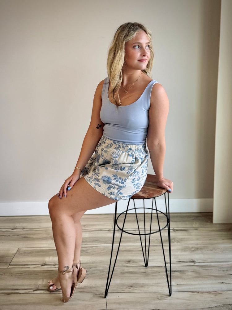 Kyra Scoop Neck Tank Top - Dusty Blue
