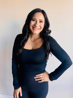 Shaina Square Neck Long Sleeve Top - Black