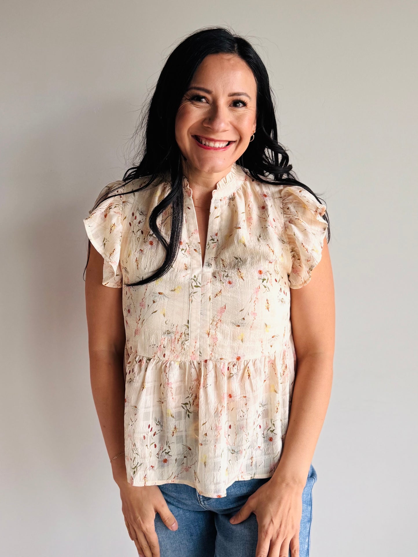 Erika Floral Ruffle Sleeve Top - 27 West
