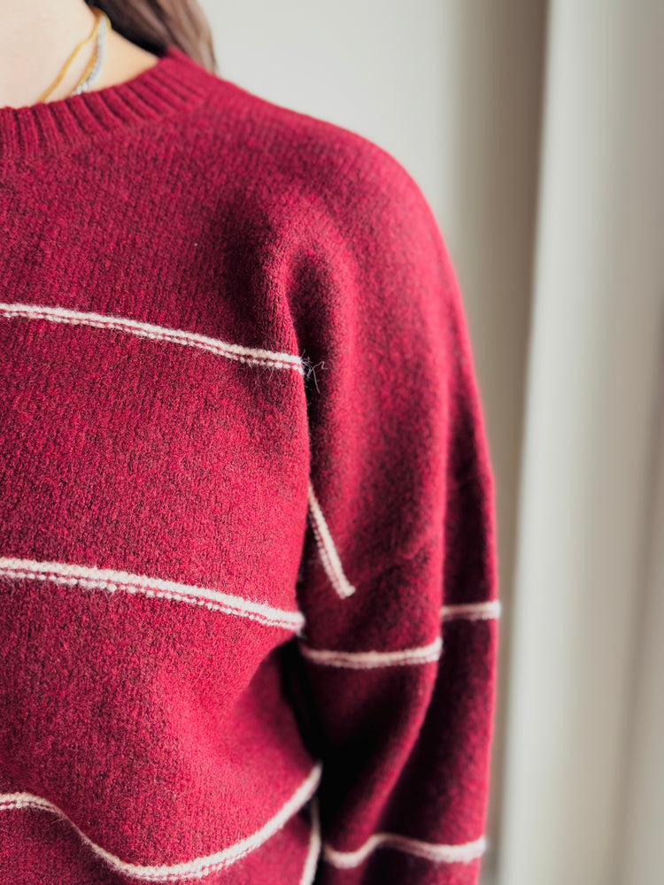 Vivienne Striped Crewneck Sweater - Wine