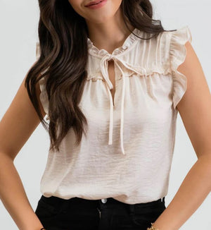 
            
                Load image into Gallery viewer, Callie Ruffle Collared Blouse- Champagne
            
        