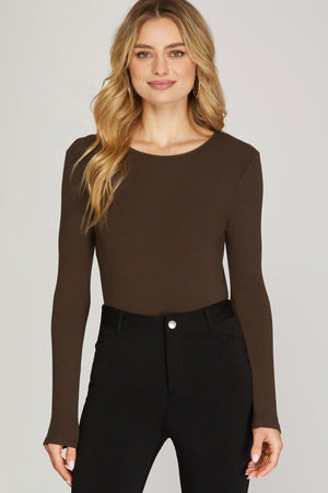 
            
                Load image into Gallery viewer, Charlie Long Sleeve Bodysuit- Chocolate
            
        