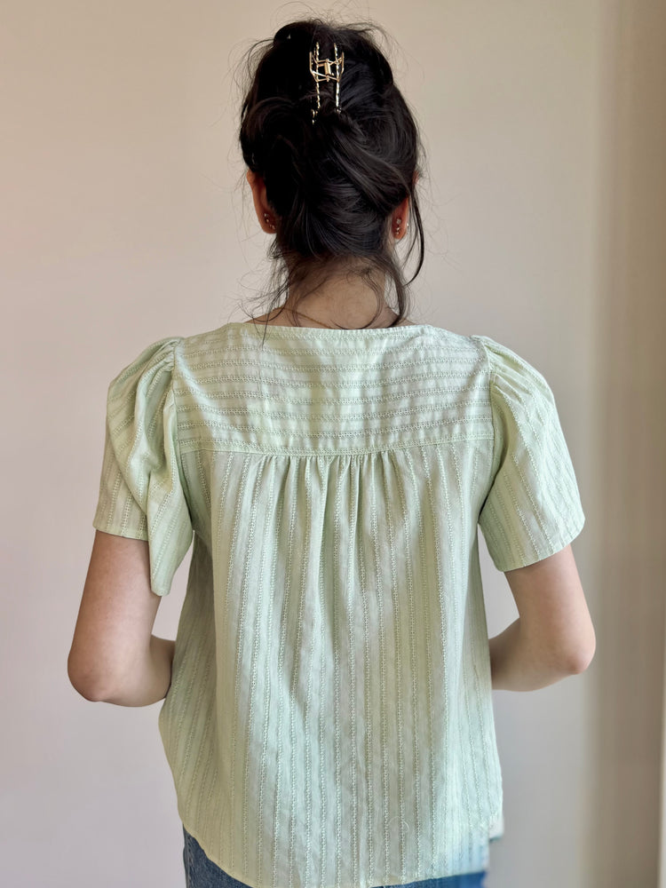 Kaiya Textured Square Neck Blouse - Pistachio
