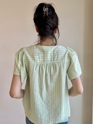 Kaiya Textured Square Neck Blouse - Pistachio