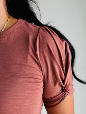 Jainey Twisted Puff Sleeve Top - Clay