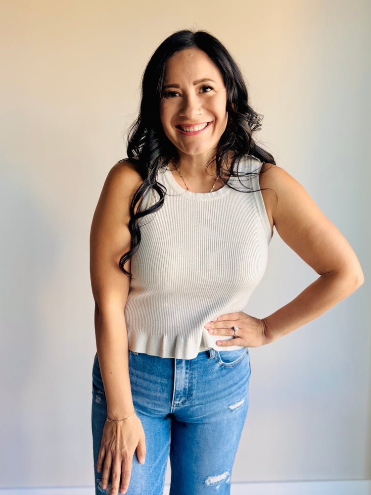 Kaycie Peplum Tank Top - Heather Grey
