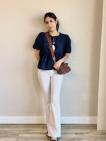 Cassidy Eyelet Peplum Top - Navy