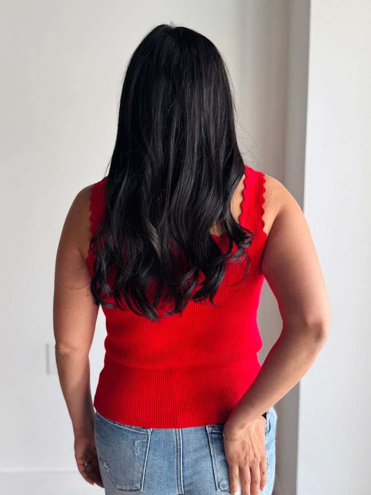 Katie Scalloped Edge Tank Top - Red