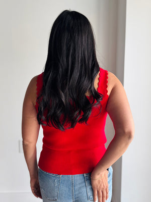 Katie Scalloped Edge Tank Top - Red