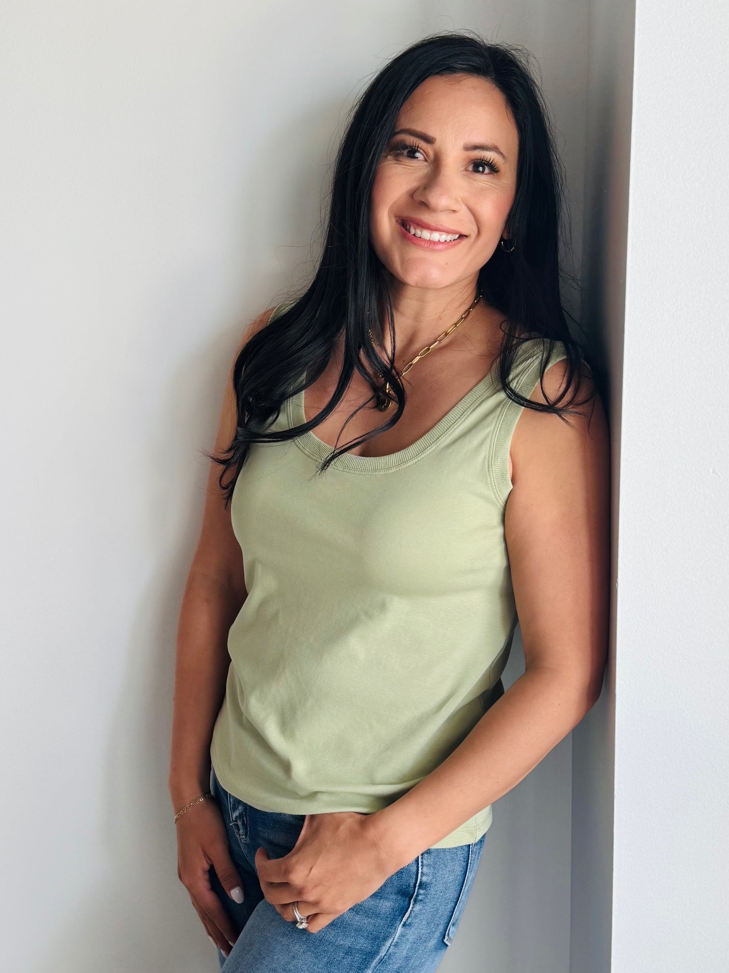 Sydney Scoop Neck Tank Top - Sage - 27 West