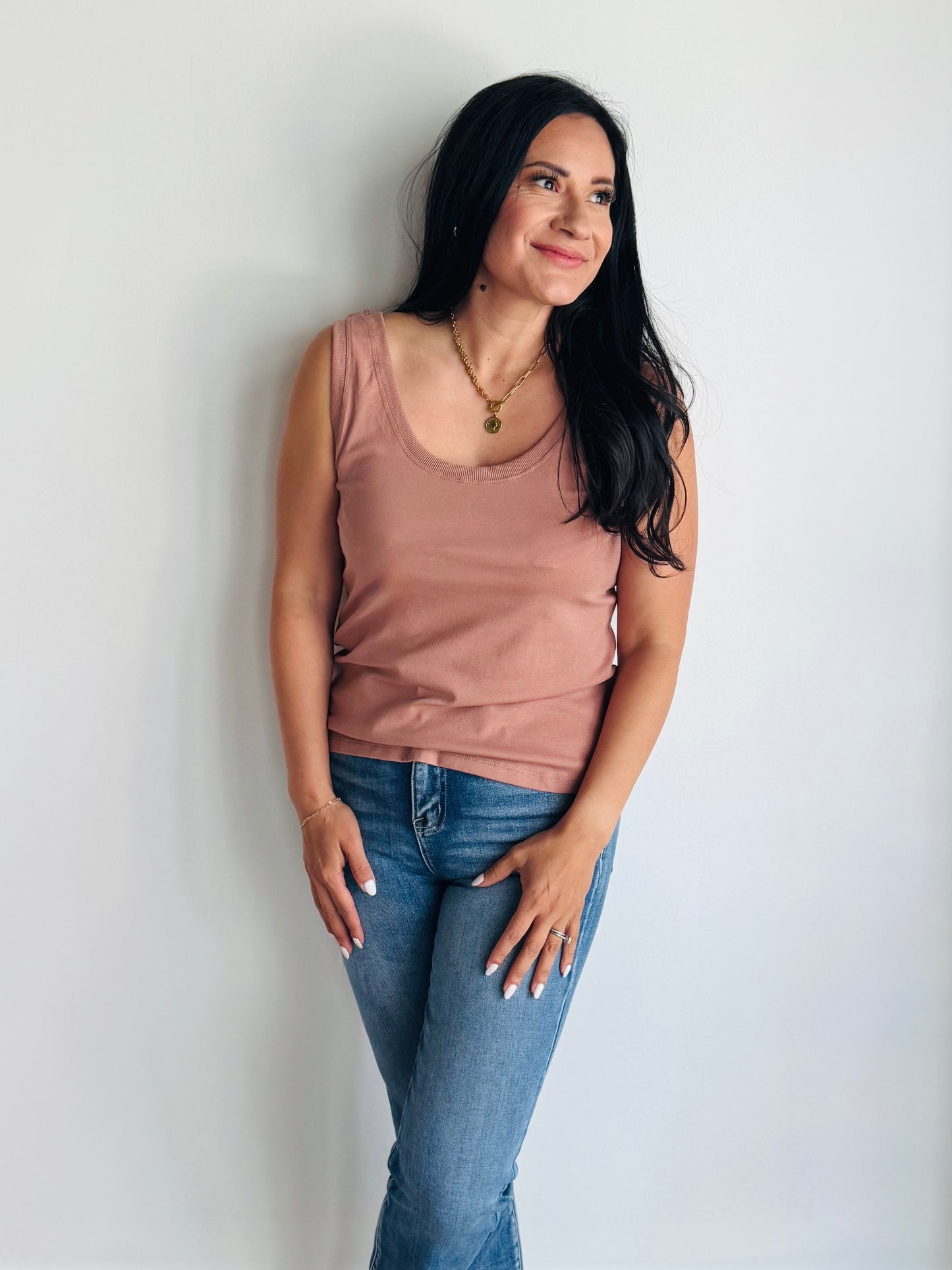 Sydney Scoop Neck Tank Top - Clay - 27 West