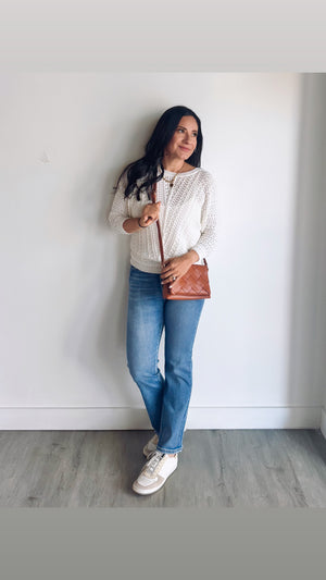 Daphne Boat Neck Crochet Sweater - Ivory