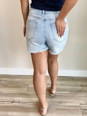 Kendal High Rise Distressed Shorts