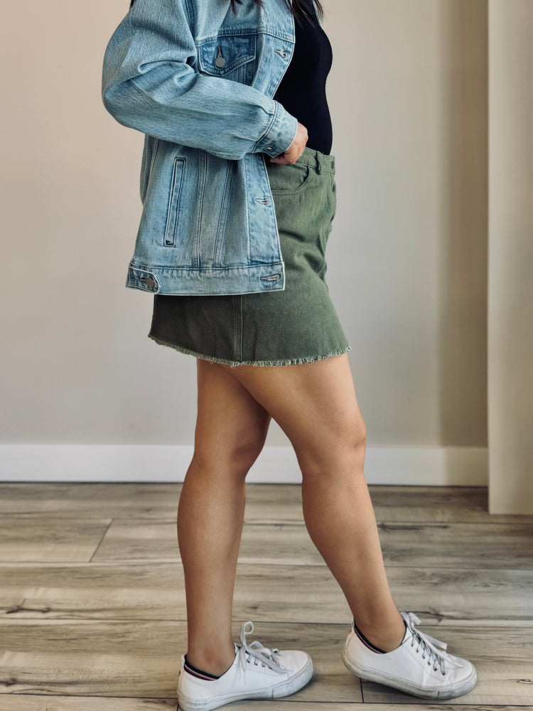 Destiny Button Down Skirt - Olive