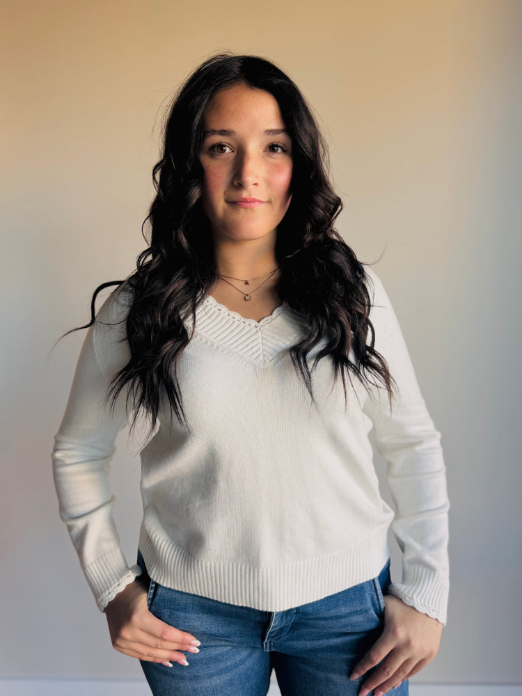 Amy Scallop Edge Sweater - Ivory
