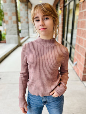 Denise Ribbed Sweater Top - Mauve