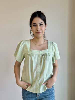 Kaiya Textured Square Neck Blouse - Pistachio