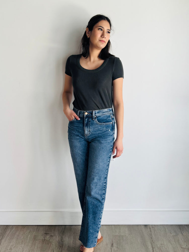 Gabby Scoop Neck Top - Charcoal