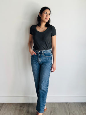 Gabby Scoop Neck Top - Charcoal