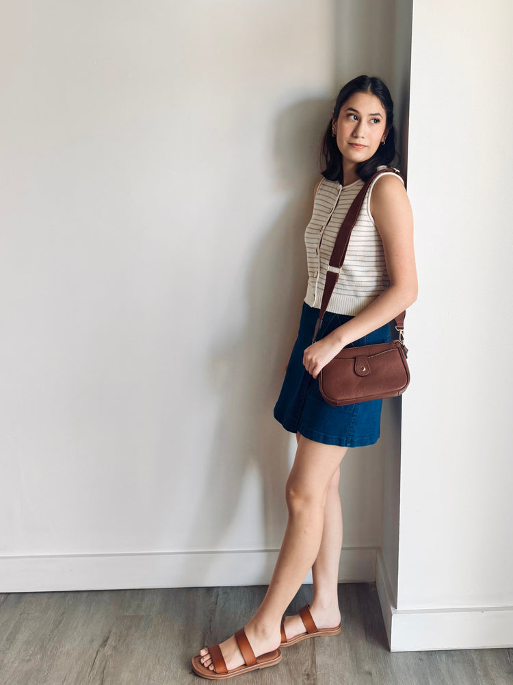 Tatum Striped Cardigan Vest - Khaki