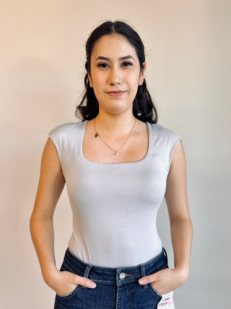 Lacey Cap Sleeve Bodysuit- Grey
