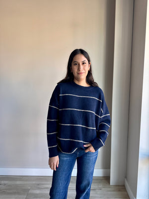 Vivienne Striped Crewneck Sweater - Navy