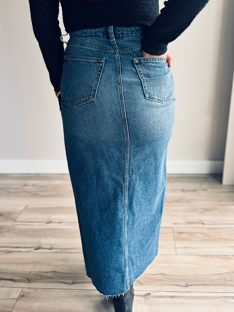 Junie Criss Cross Long Denim Skirt