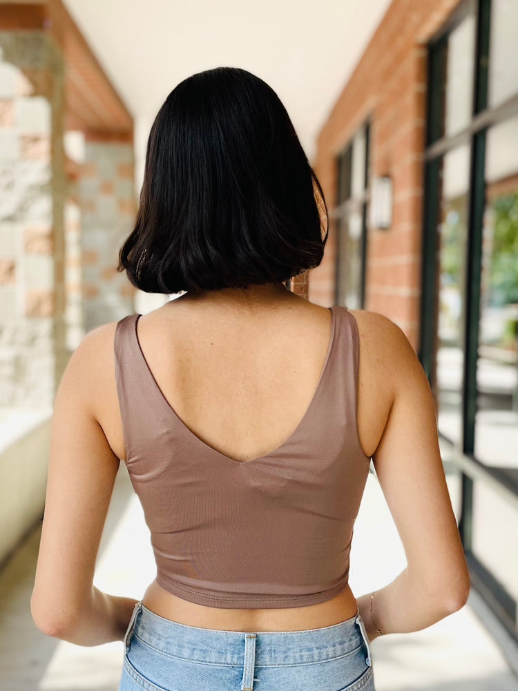 Naomi Cropped Seamless Tank Top - Mocha