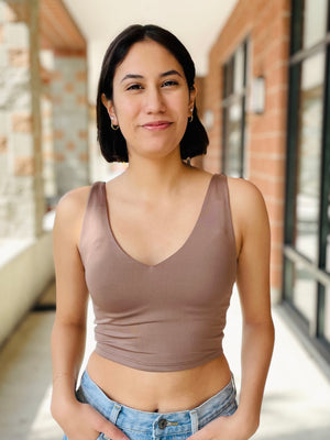 Naomi Cropped Seamless Tank Top - Mocha