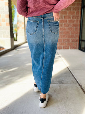 Junie Criss Cross Long Denim Skirt