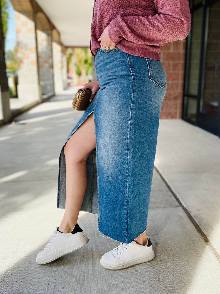 Junie Criss Cross Long Denim Skirt