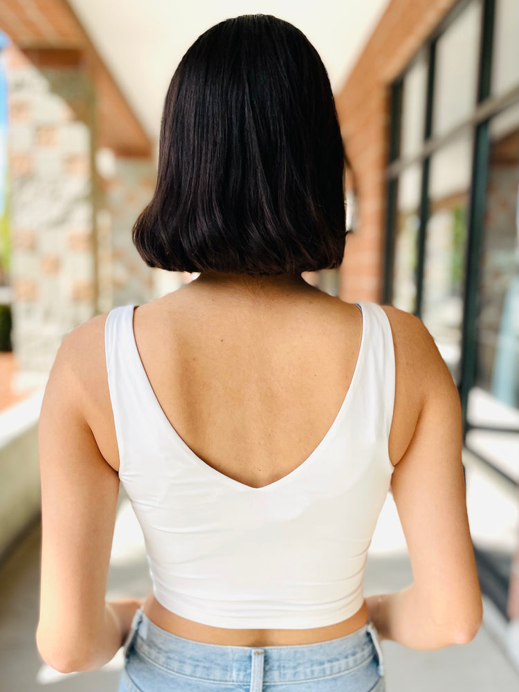 Naomi Cropped Seamless Tank Top - White