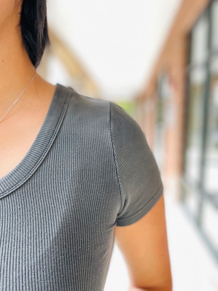 Gabby Scoop Neck Top - Charcoal