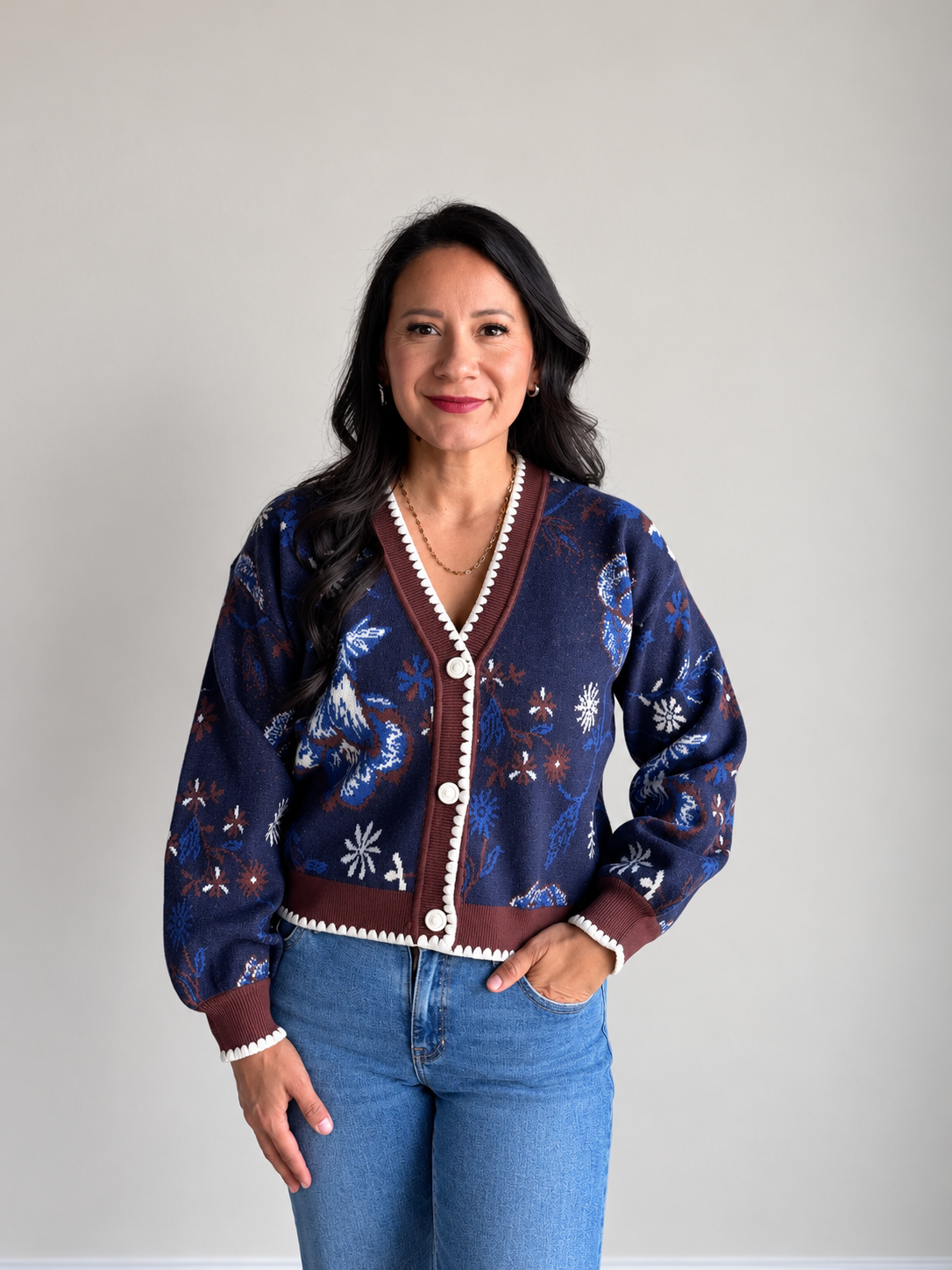 Sammy Intarsia Floral Button Down Cardigan - 27 West