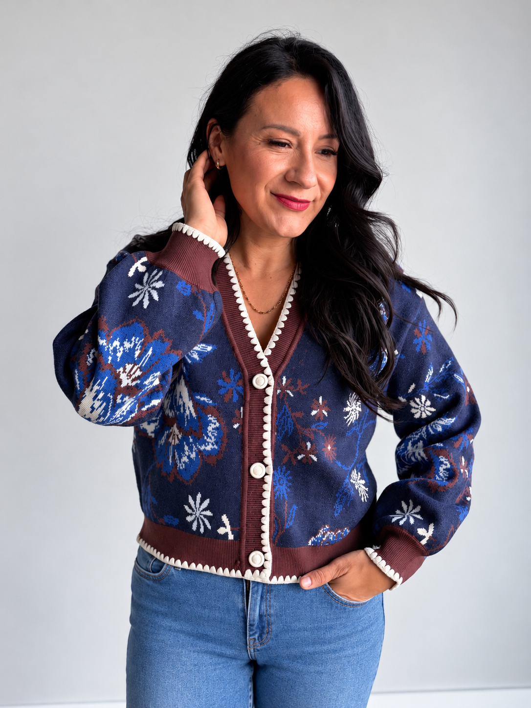 Sammy Intarsia Floral Button Down Cardigan - 27 West