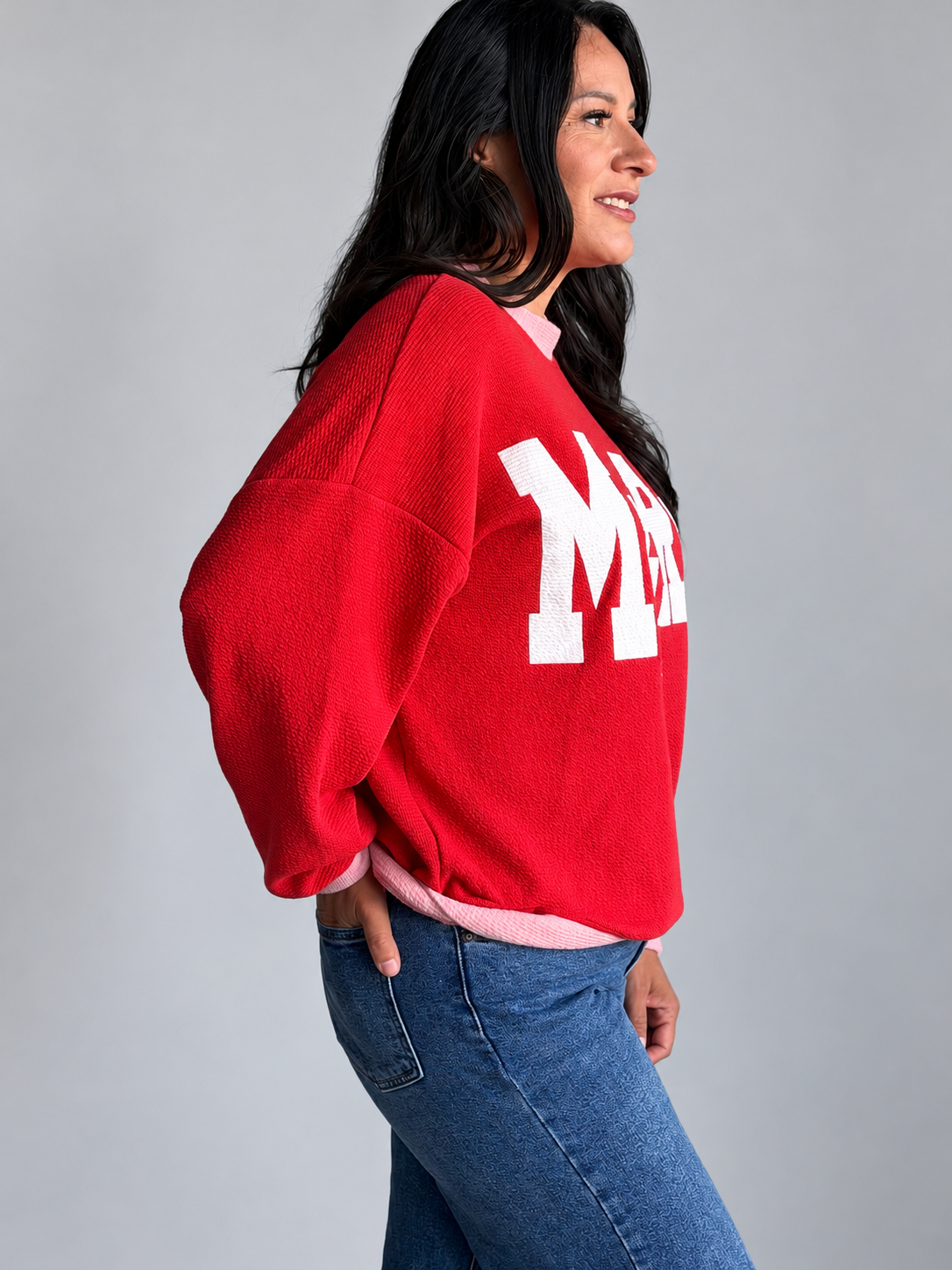 Mismatched "MERRY" Cloud Soft Knit Long Sleeve Top - 27 West