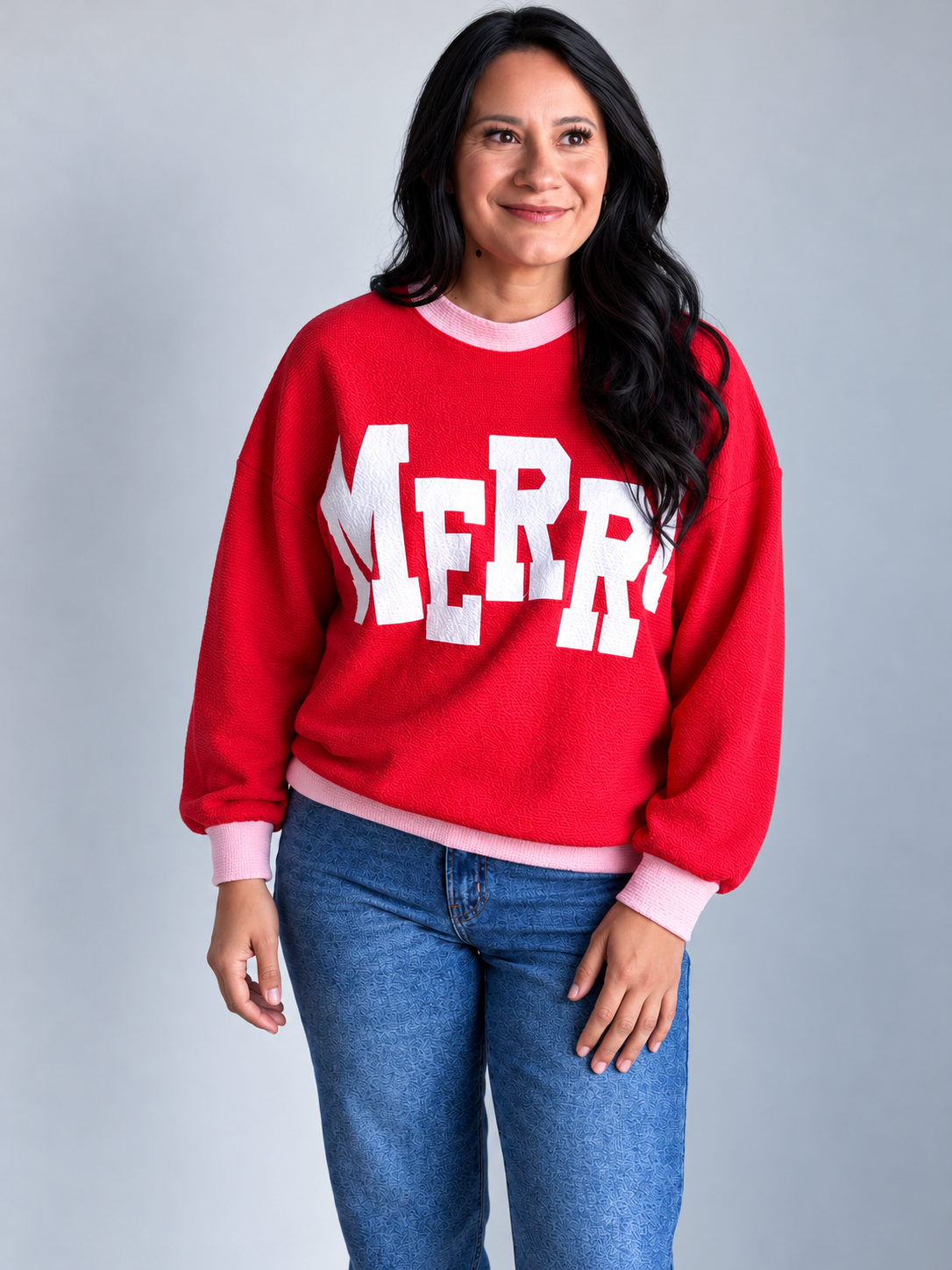 Mismatched "MERRY" Cloud Soft Knit Long Sleeve Top - 27 West