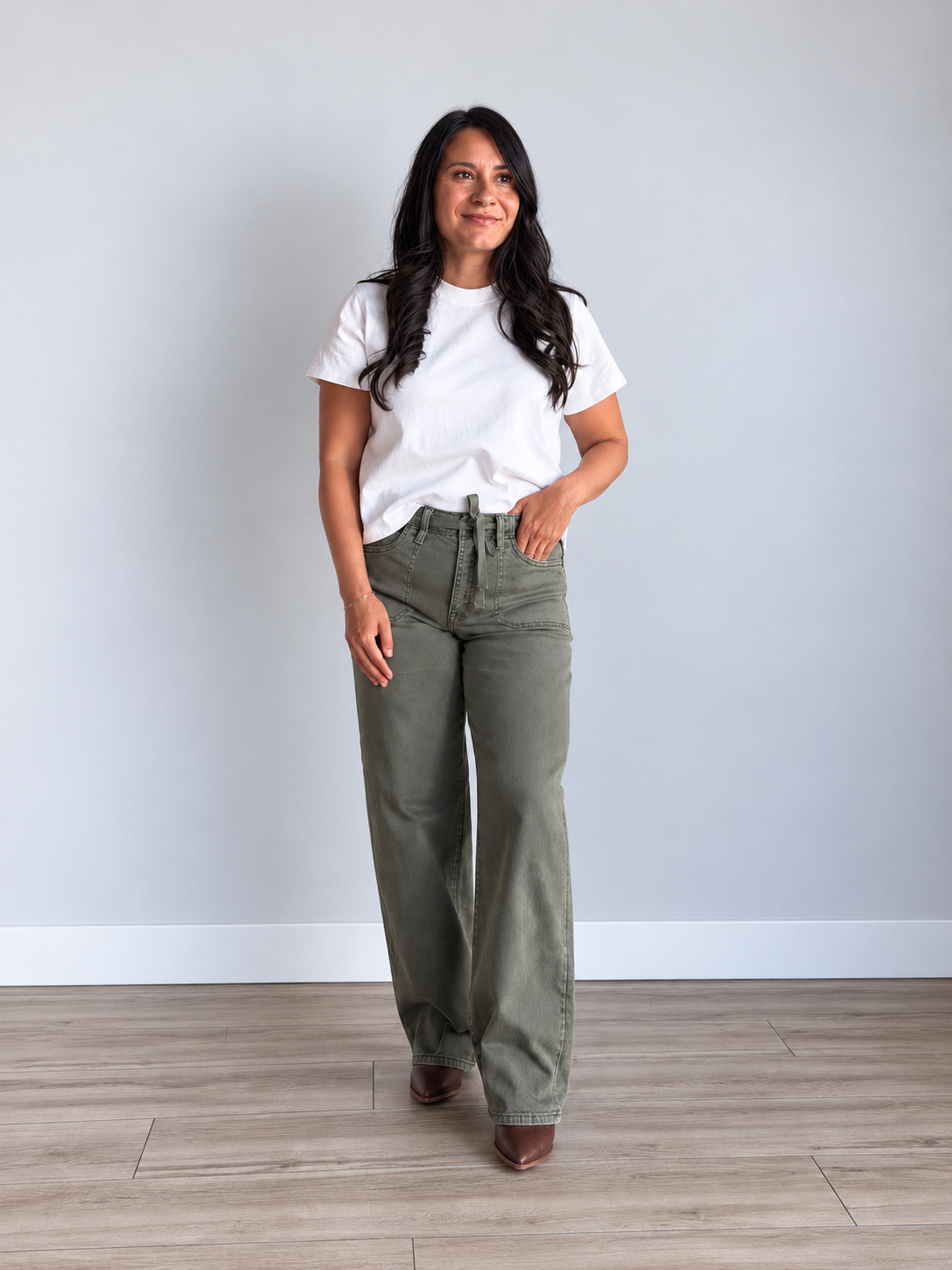Hannah High Rise Waistband Tie Wide Baggy Denim - 27 West