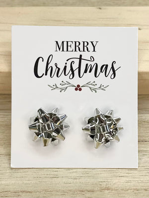 Holiday Bow Earrings - Silver