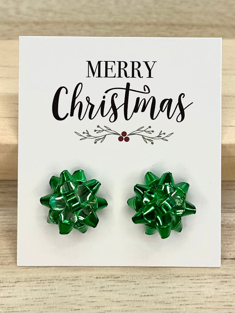 Holiday Bow Earrings - Green