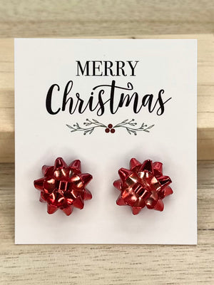 Holiday Bow Earrings - Red