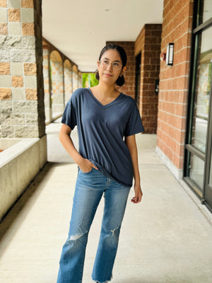 Kendra Short Sleeve V-Neck Tee- Ash Blue