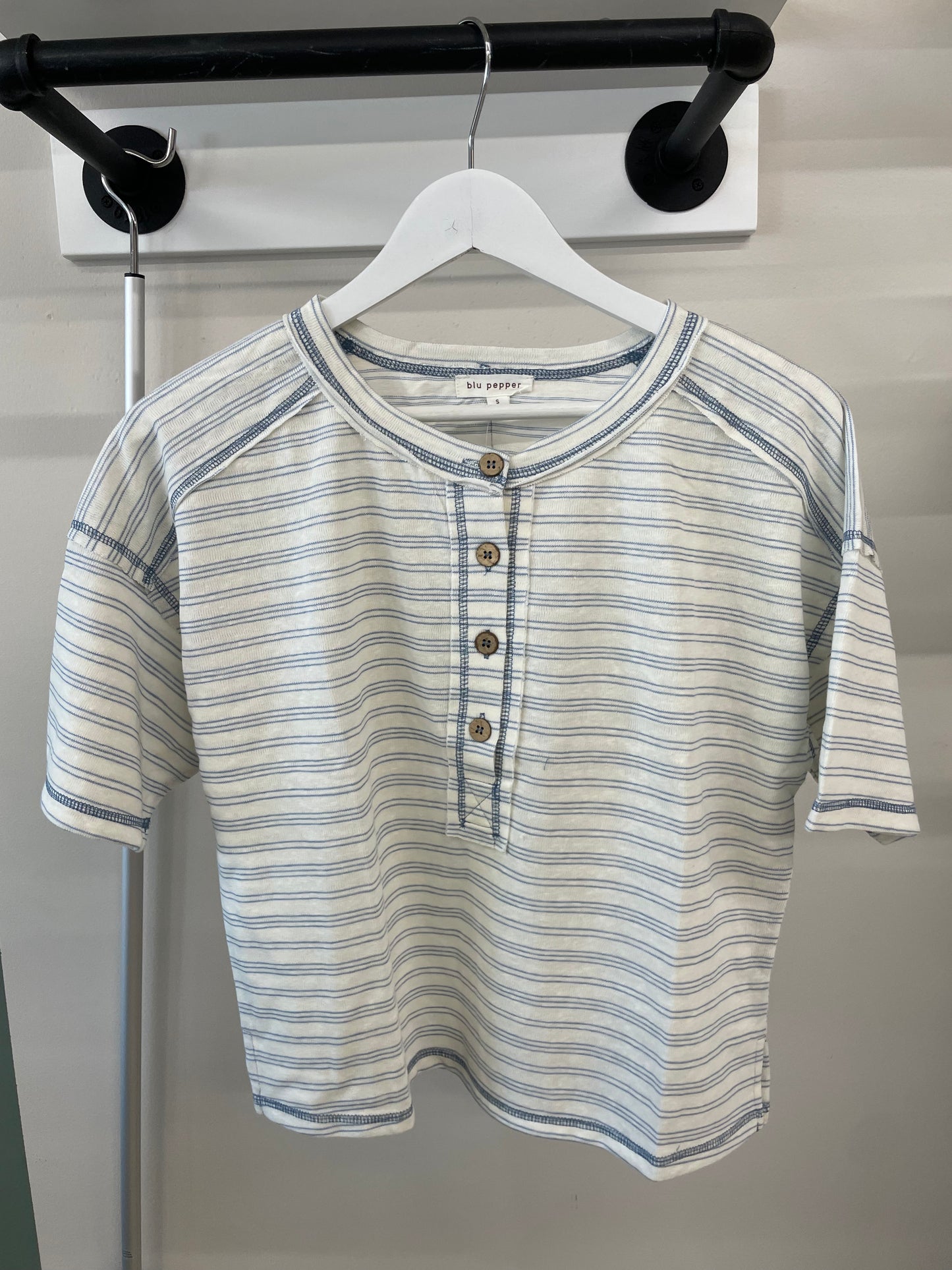 Annalise Striped Expose Seam Top - Blue - 27 West