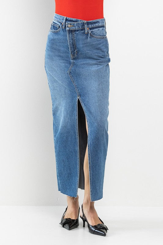 Junie Criss Cross Long Denim Skirt