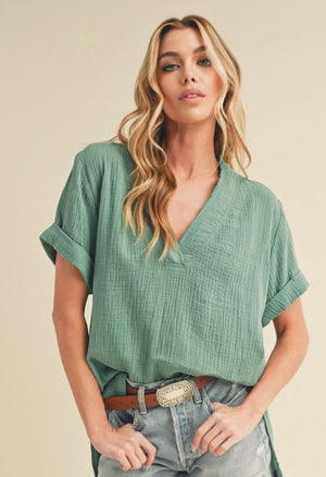 Karissa Cotton Gauze Top - Sage