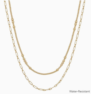 Double Layered Beaded and Chain Necklace - Gold