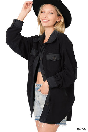 Leila Oversized Fleece Shacket - Black